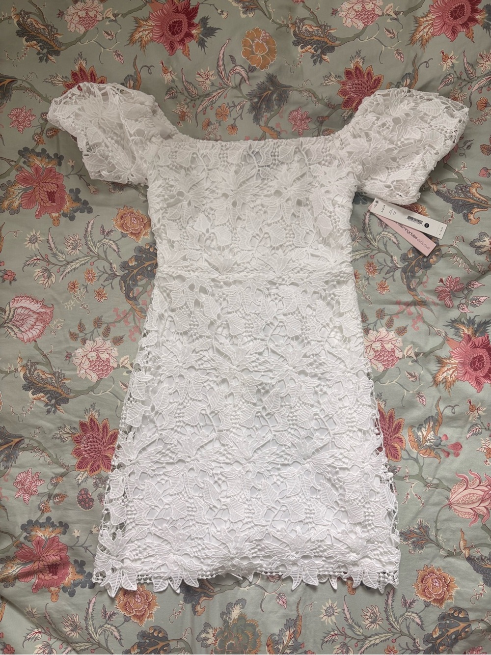 Aqua White Lace Off-Shoulder Mini Dress